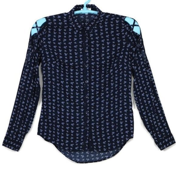 Maurices Tops - Maurices Blouse Shirt‎ Top Blue White Cold Shoulder Long Sleeve S Small